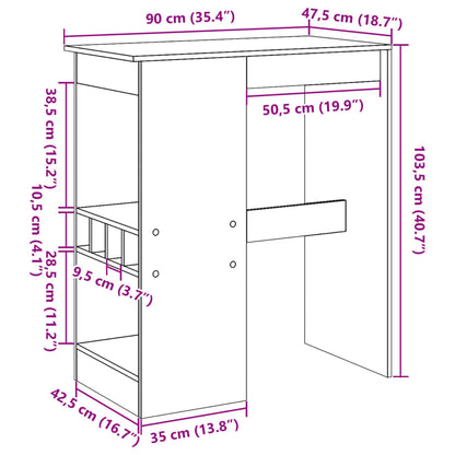 Bartisch mit Regal Weiß 90x47,5x103,5 cm Holzwerkstoff