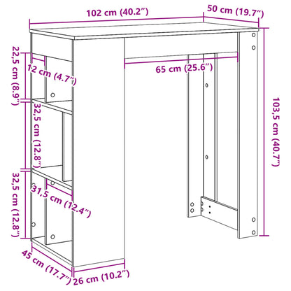 Bartisch mit Regal Weiß 102x50x103,5 cm Holzwerkstoff