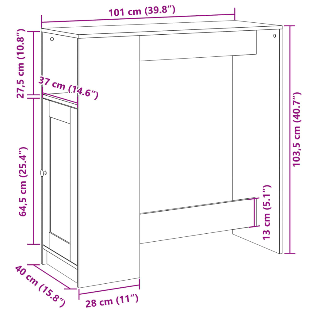 Bartisch mit Regal Weiß 101x40x103,5 cm Holzwerkstoff