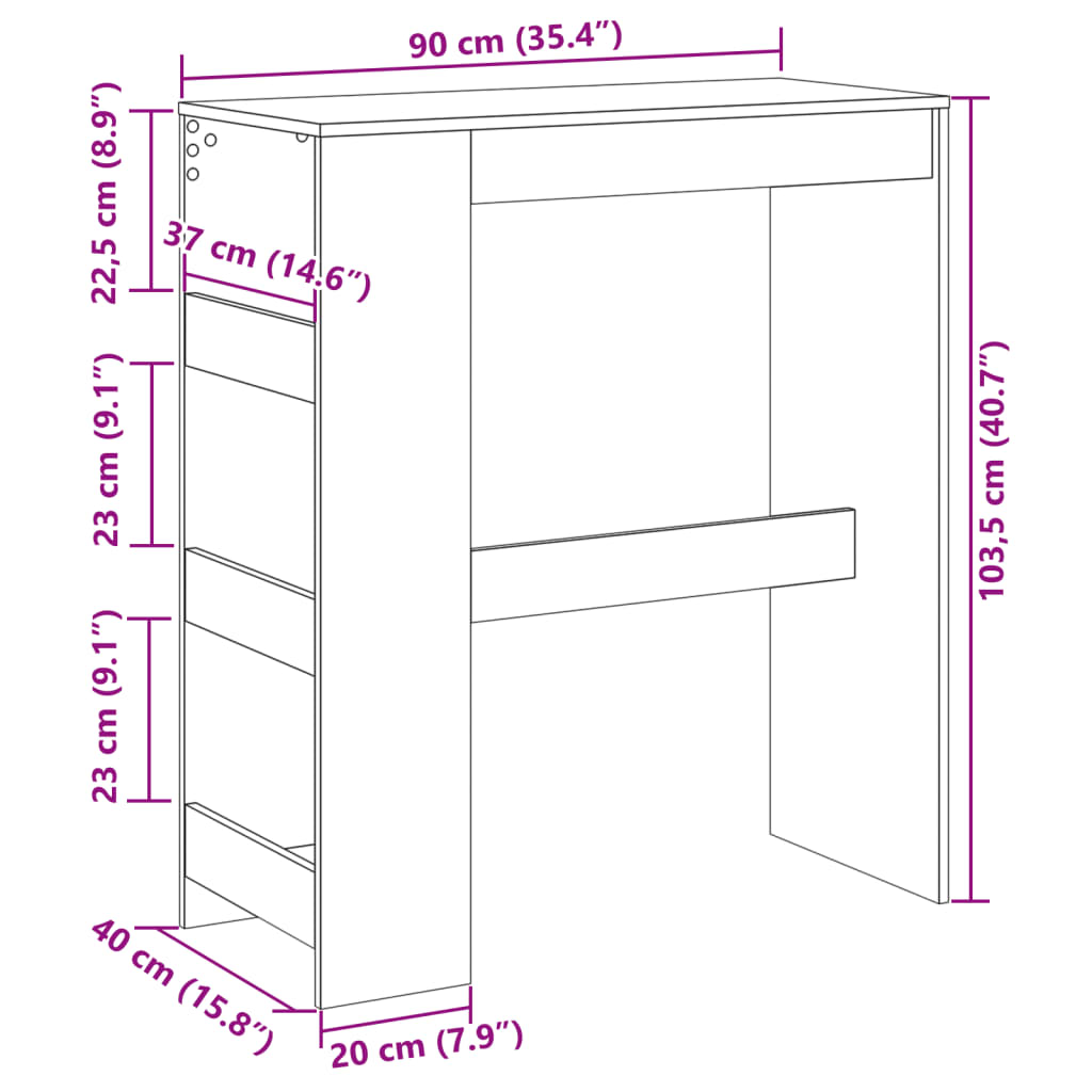 Bartisch mit Regal Weiß 90x40x103,5 cm Holzwerkstoff