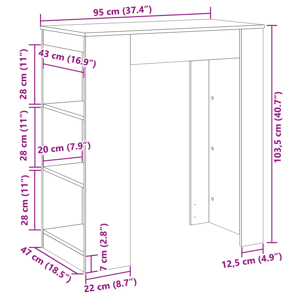 Bartisch mit Regal Schwarz 95x47x103,5 cm Holzwerkstoff