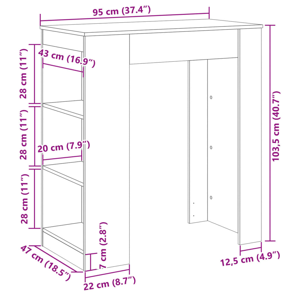 Bartisch mit Regal Räuchereiche 95x47x103,5 cm Holzwerkstoff