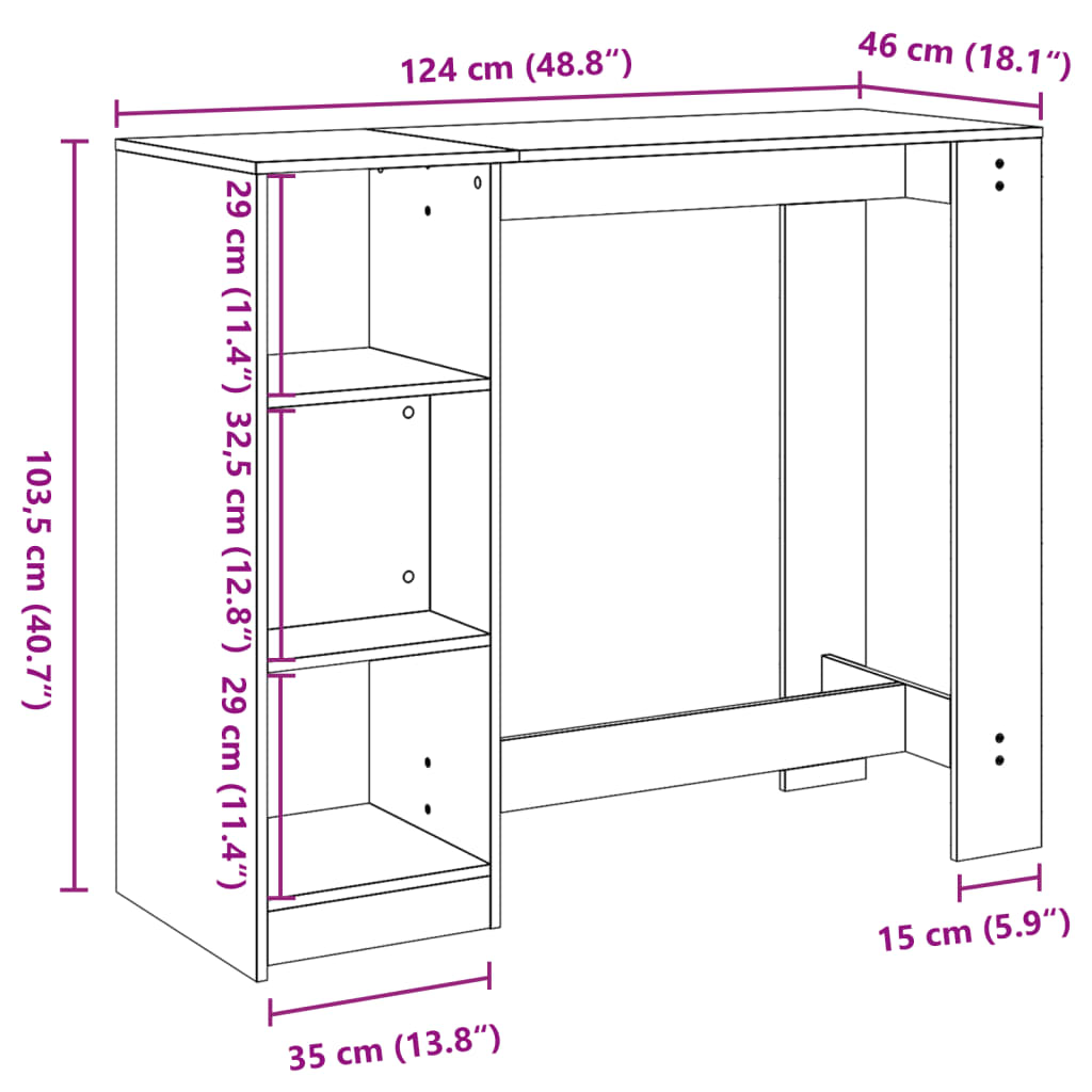 Bartisch mit Regal Sonoma-Eiche 124x46x103,5 cm Holzwerkstoff