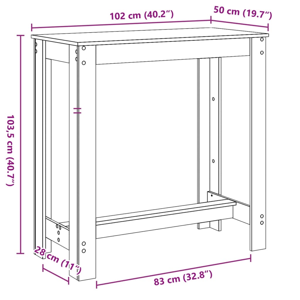 Bartisch Schwarz 102x50x103,5 cm Holzwerkstoff