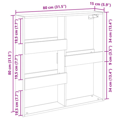 Wandschrank Räuchereiche 80x15x80 cm Holzwerkstoff