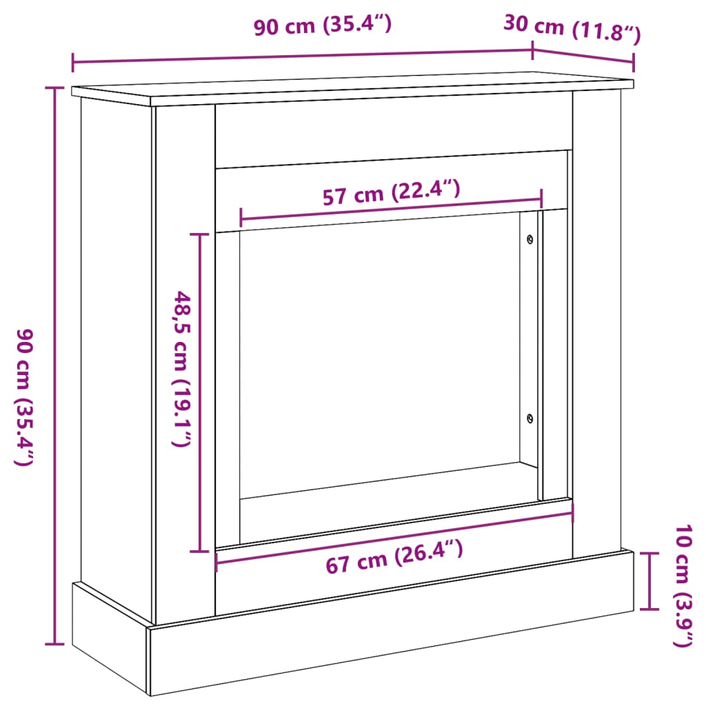 Kaminumrandung Schwarz 90x30x90 cm Holzwerkstoff