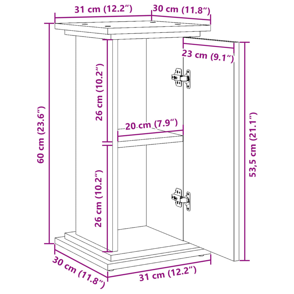 Postament mit Stauraum Altholz-Optik 31x30x60 cm Holzwerkstoff