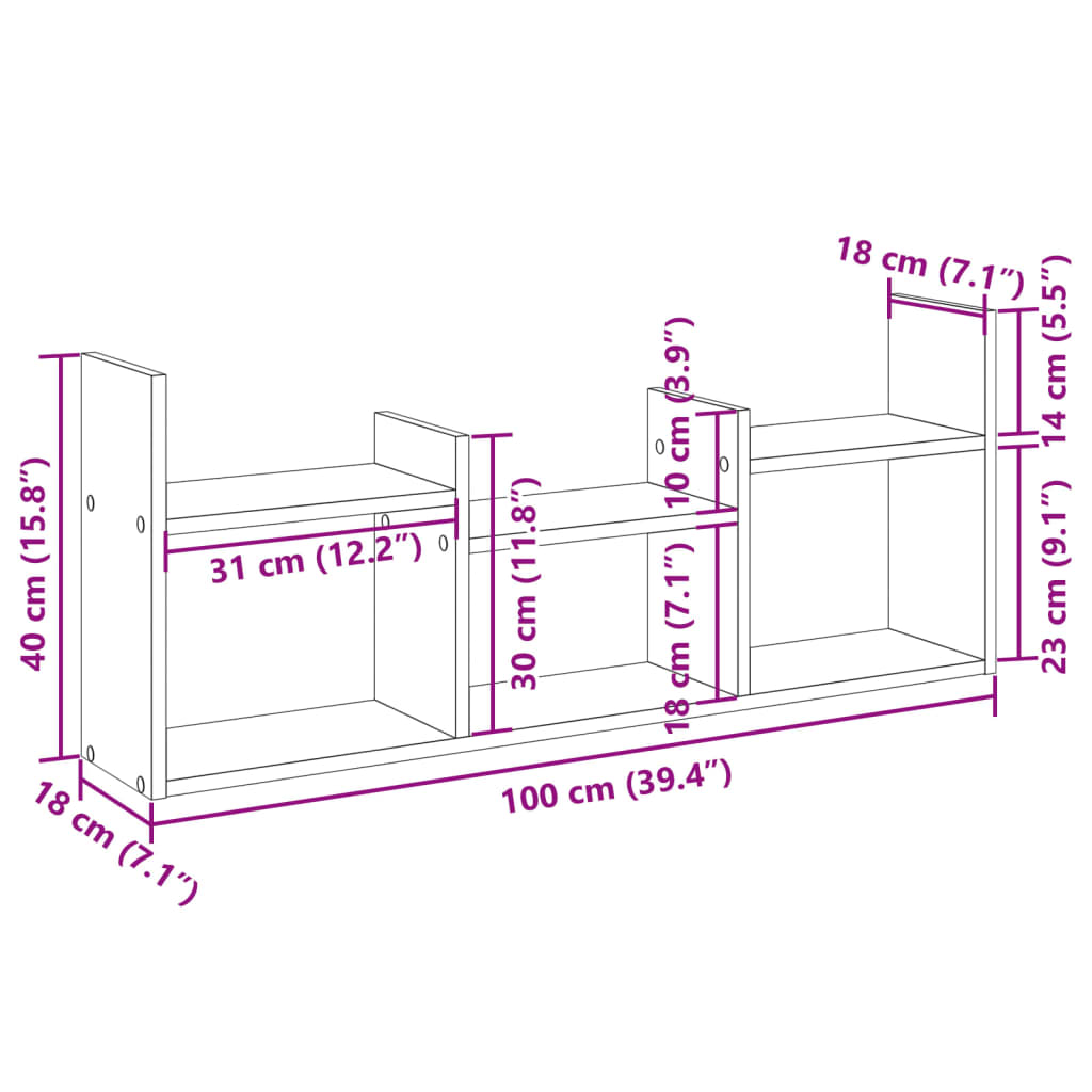 Wandschrank 100x18x40 cm Räuchereiche Holzwerkstoff