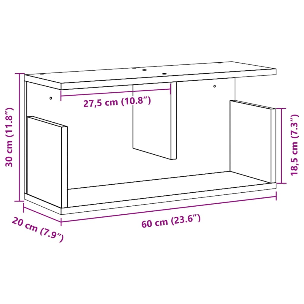 Wandschrank 60x20x30 cm Schwarz Holzwerkstoff