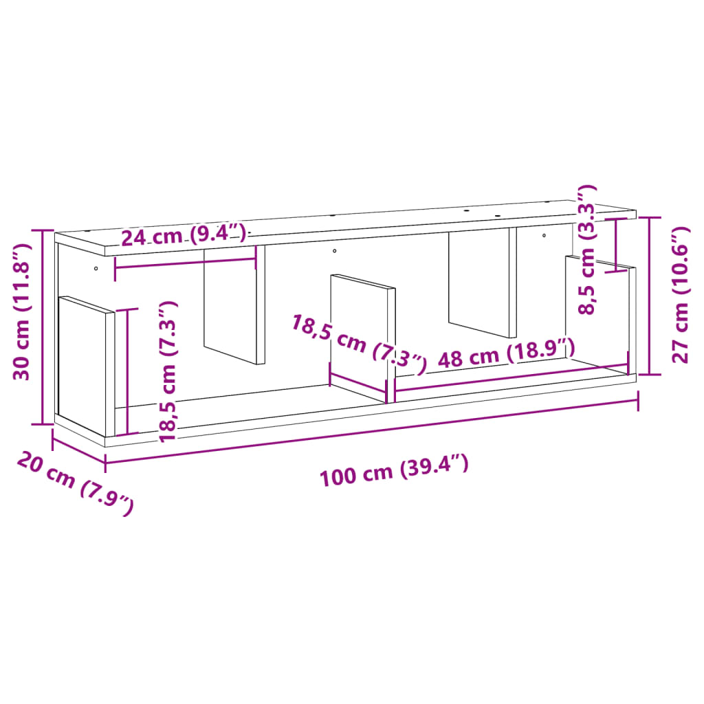 Wandschrank 100x20x30 cm Schwarz Holzwerkstoff