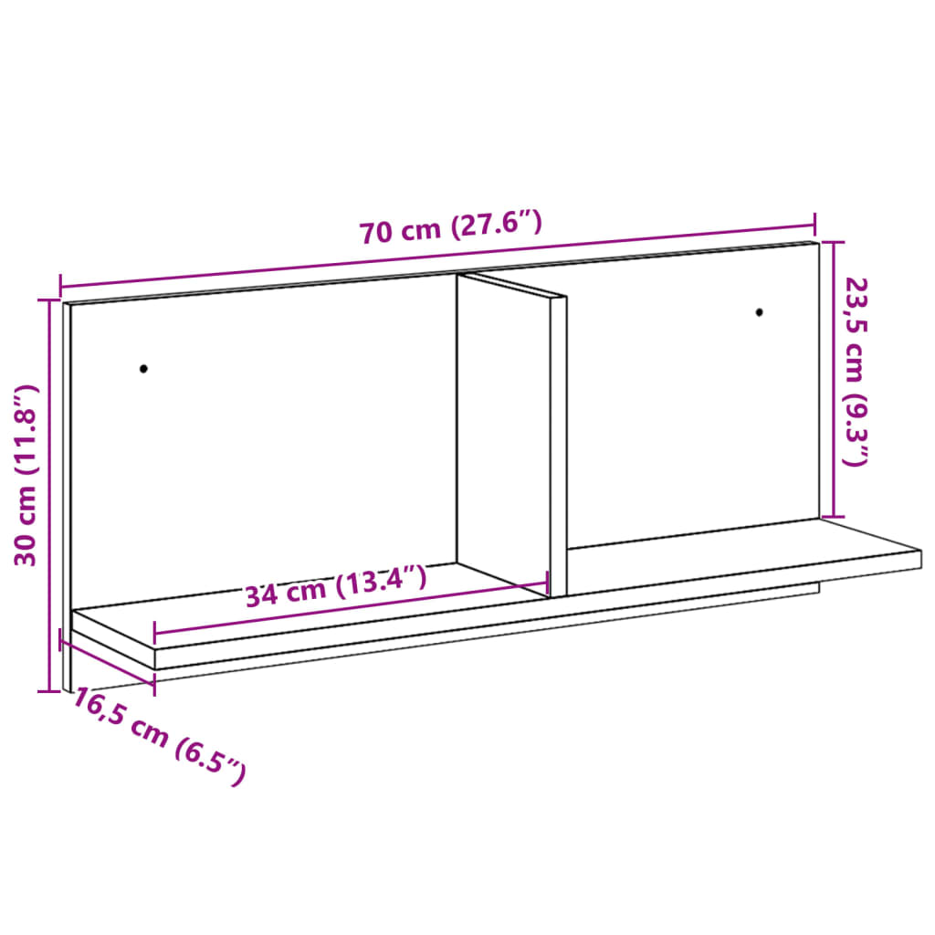 Wandschrank 70x16,5x30 cm Schwarz Holzwerkstoff