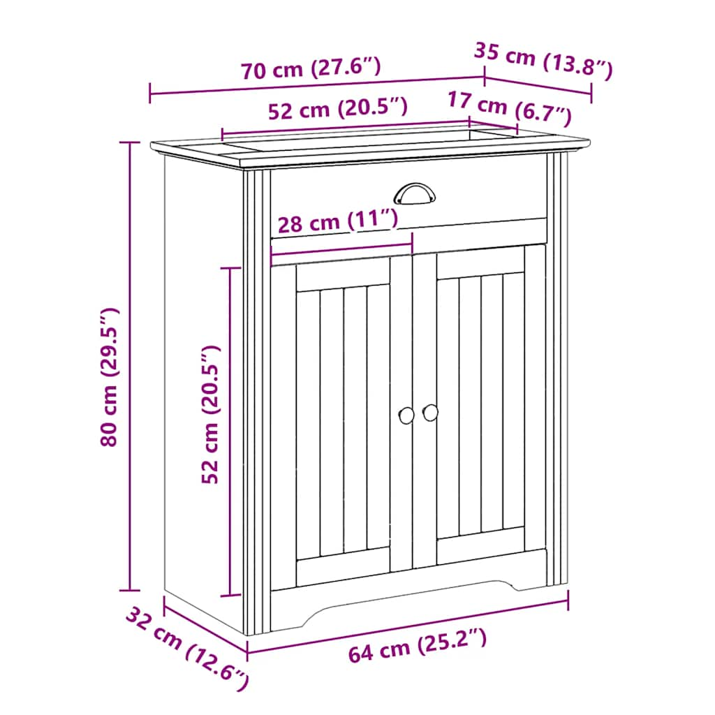 Waschbeckenunterschrank BODO Weiß 70x35x80 cm