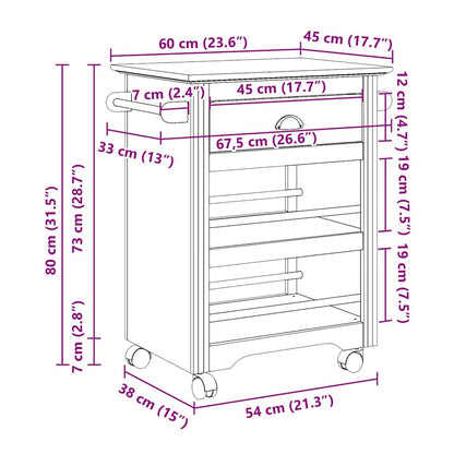 Küchenwagen BODO Weiß und Braun 67,5x45x80 cm