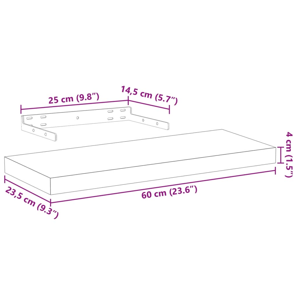 Schweberegale 2 Stk. 60x23,5x4 cm Holzwerkstoff