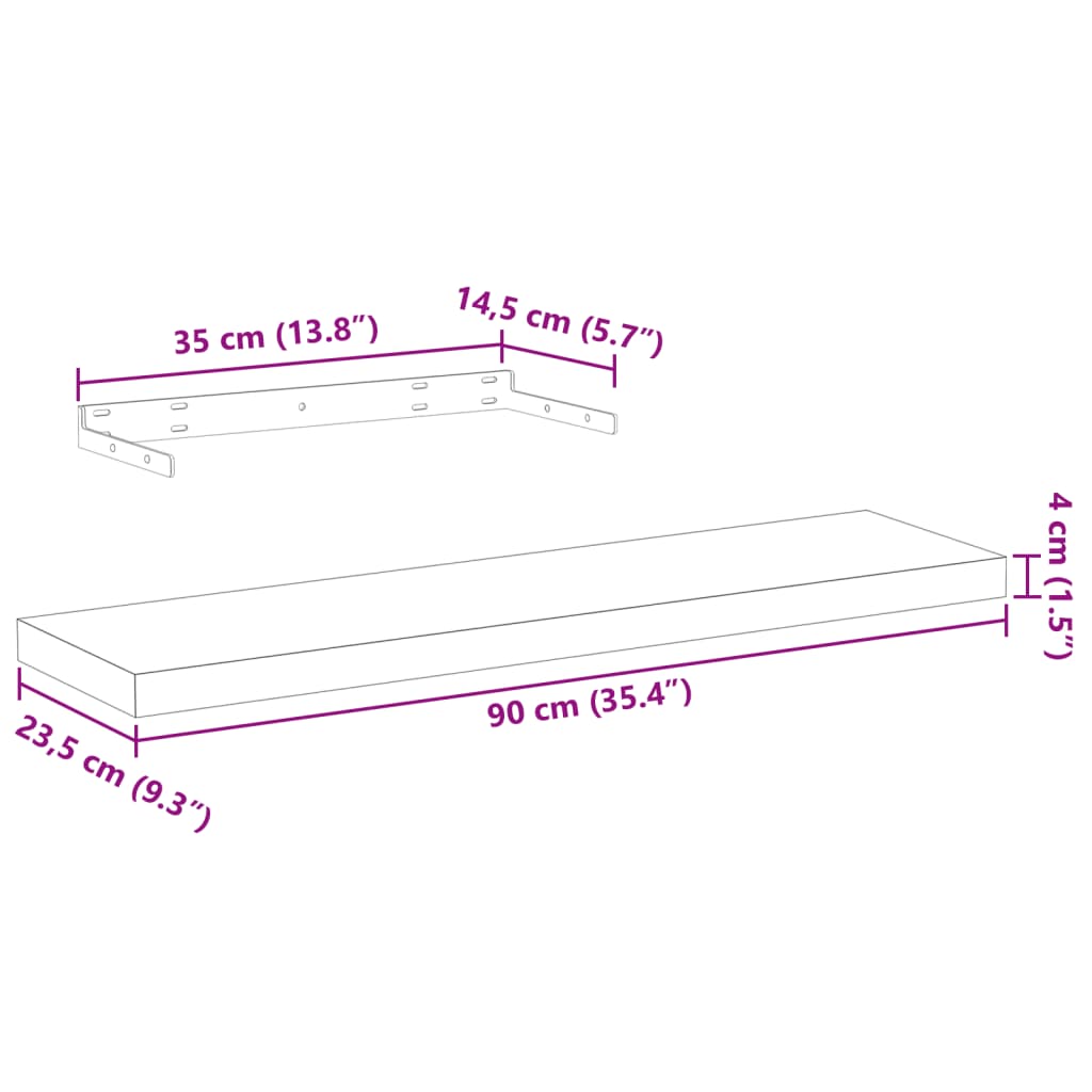 Schweberegale 2 Stk. 90x23,5x4 cm Holzwerkstoff