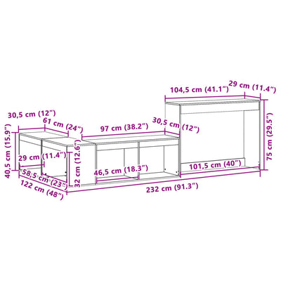 Nachttisch mit Schreibtisch Weiß 232x122x75 cm Massivholz