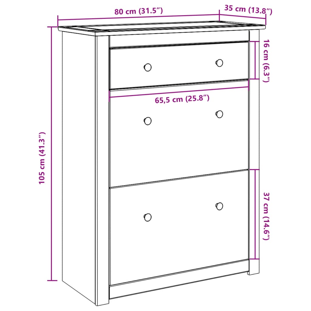 Schuhschrank Panama 80x35x105 cm Massivholz Kiefer