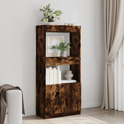 Highboard Räuchereiche 63x33x140 cm Holzwerkstoff