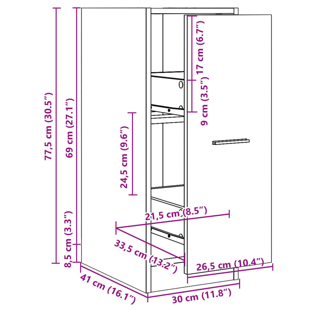 Apothekerschrank Grau Sonoma 30x41x77,5 cm Holzwerkstoff