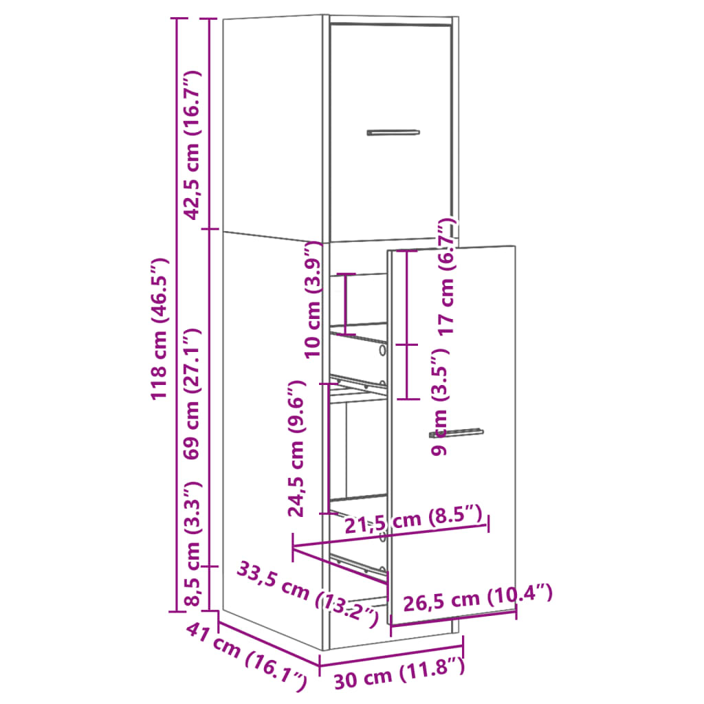 Apothekerschrank Betongrau 30x41x118 cm Holzwerkstoff