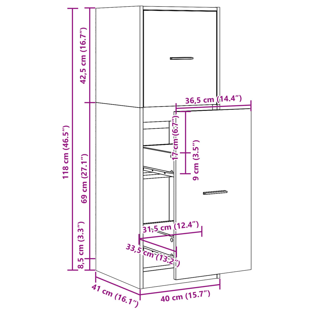 Apothekerschrank Betongrau 40x41x118 cm Holzwerkstoff