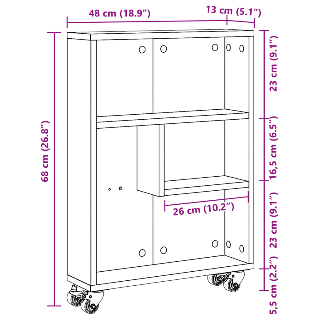 Aufbewahrungswagen Schmal Weiß 48x13x68 cm Holzwerkstoff