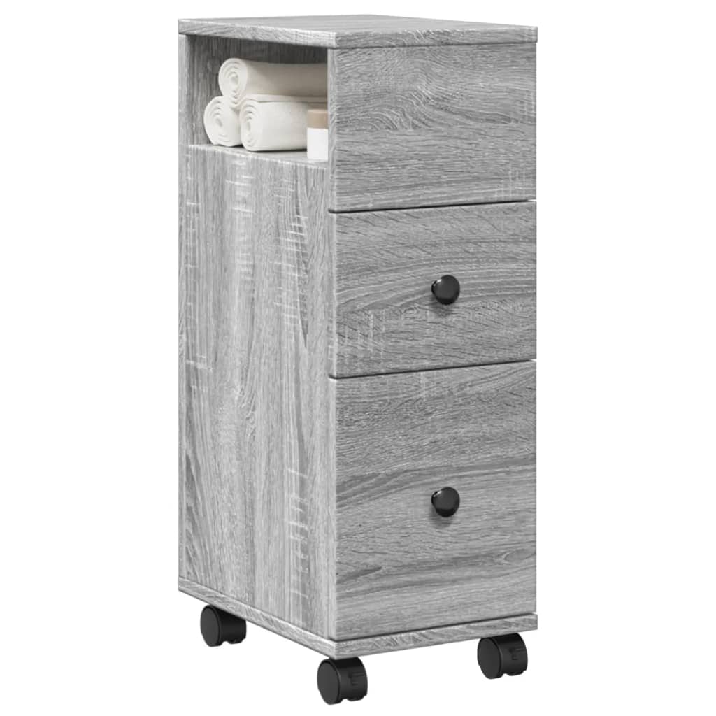 Badschrank Schmal mit Rollen Grau Sonoma Holzwerkstoff