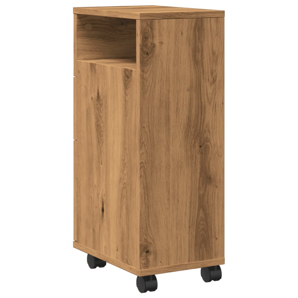 Badschrank Schmal mit Rollen Artisan-Eiche Holzwerkstoff