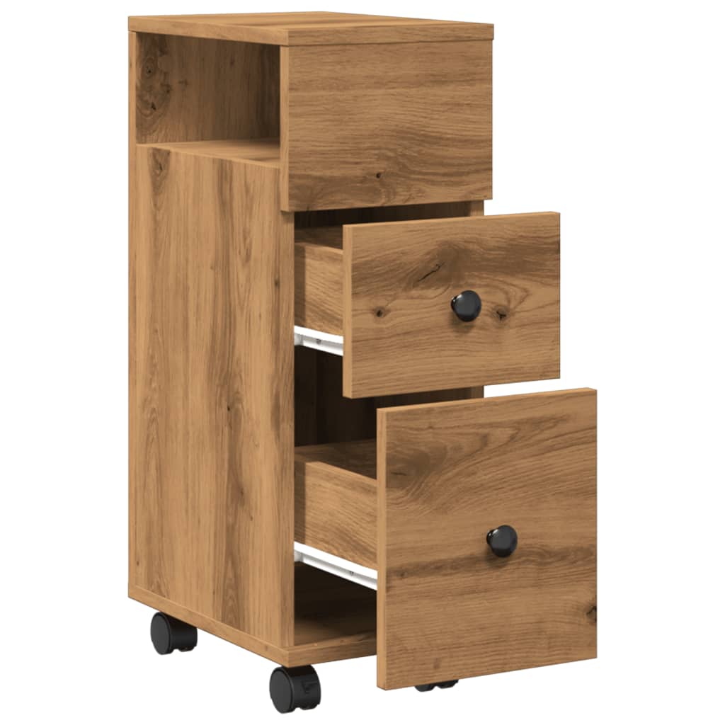 Badschrank Schmal mit Rollen Artisan-Eiche Holzwerkstoff