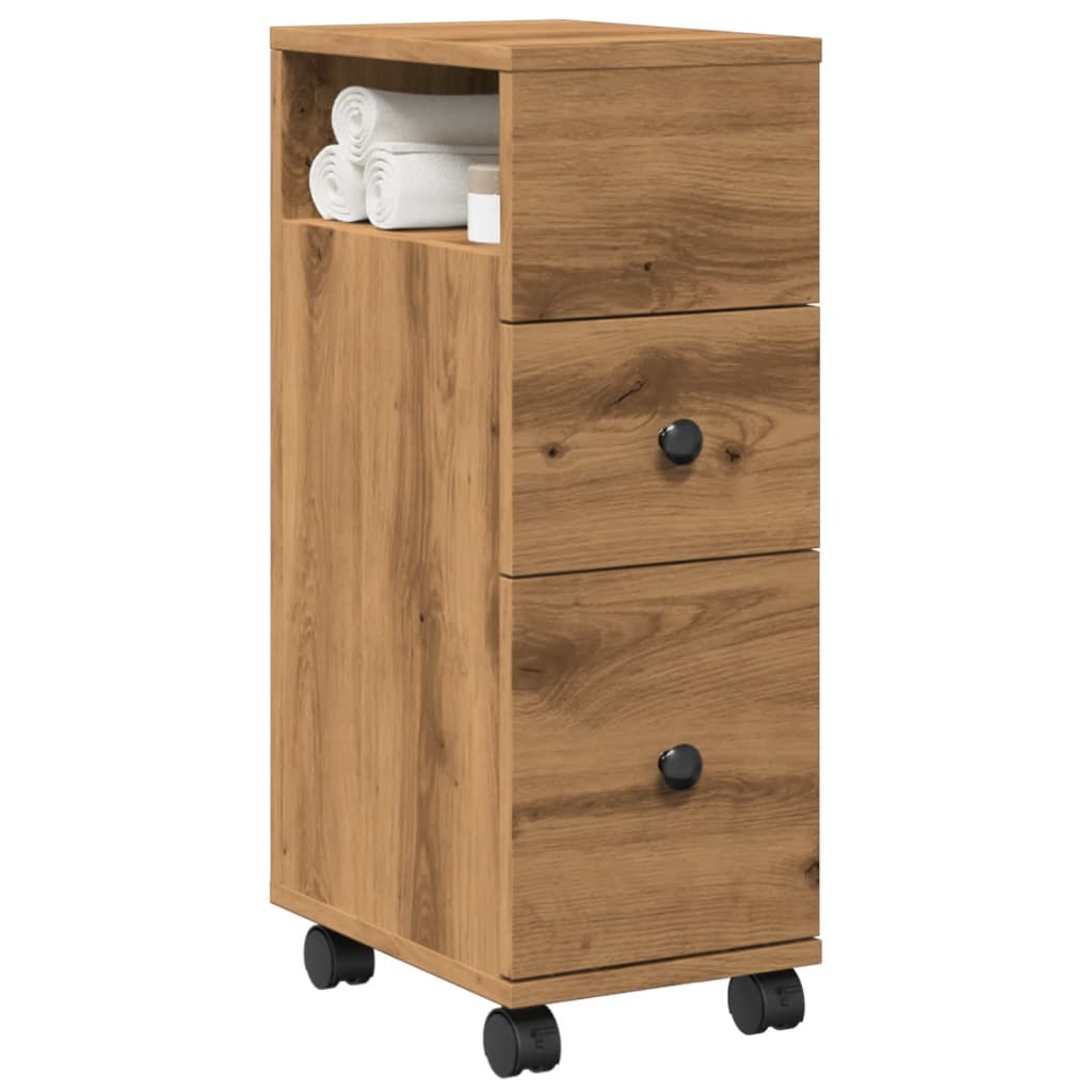 Badschrank Schmal mit Rollen Artisan-Eiche Holzwerkstoff