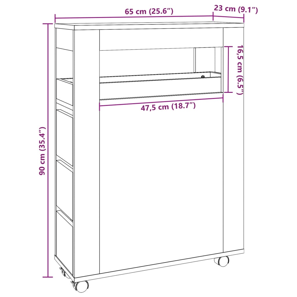 Badschrank Schmal mit Rollen Weiß Holzwerkstoff