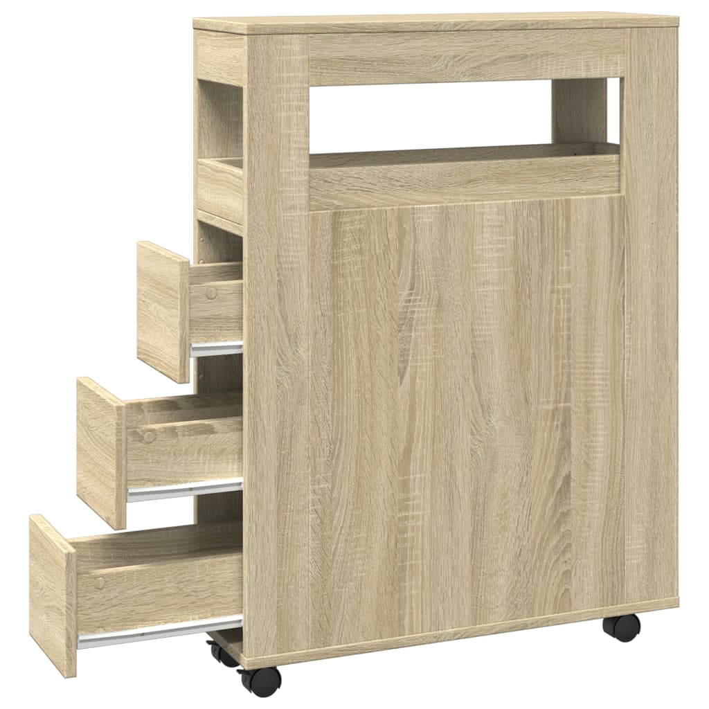 Schmaler Badschrank mit Rädern Sonoma-Eiche Holzwerkstoff