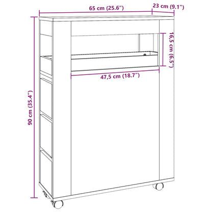 Badschrank Schmal mit Rollen Betongrau Holzwerkstoff