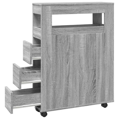 Badschrank Schmal mit Rollen Grau Sonoma Holzwerkstoff