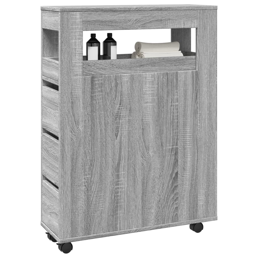 Badschrank Schmal mit Rollen Grau Sonoma Holzwerkstoff