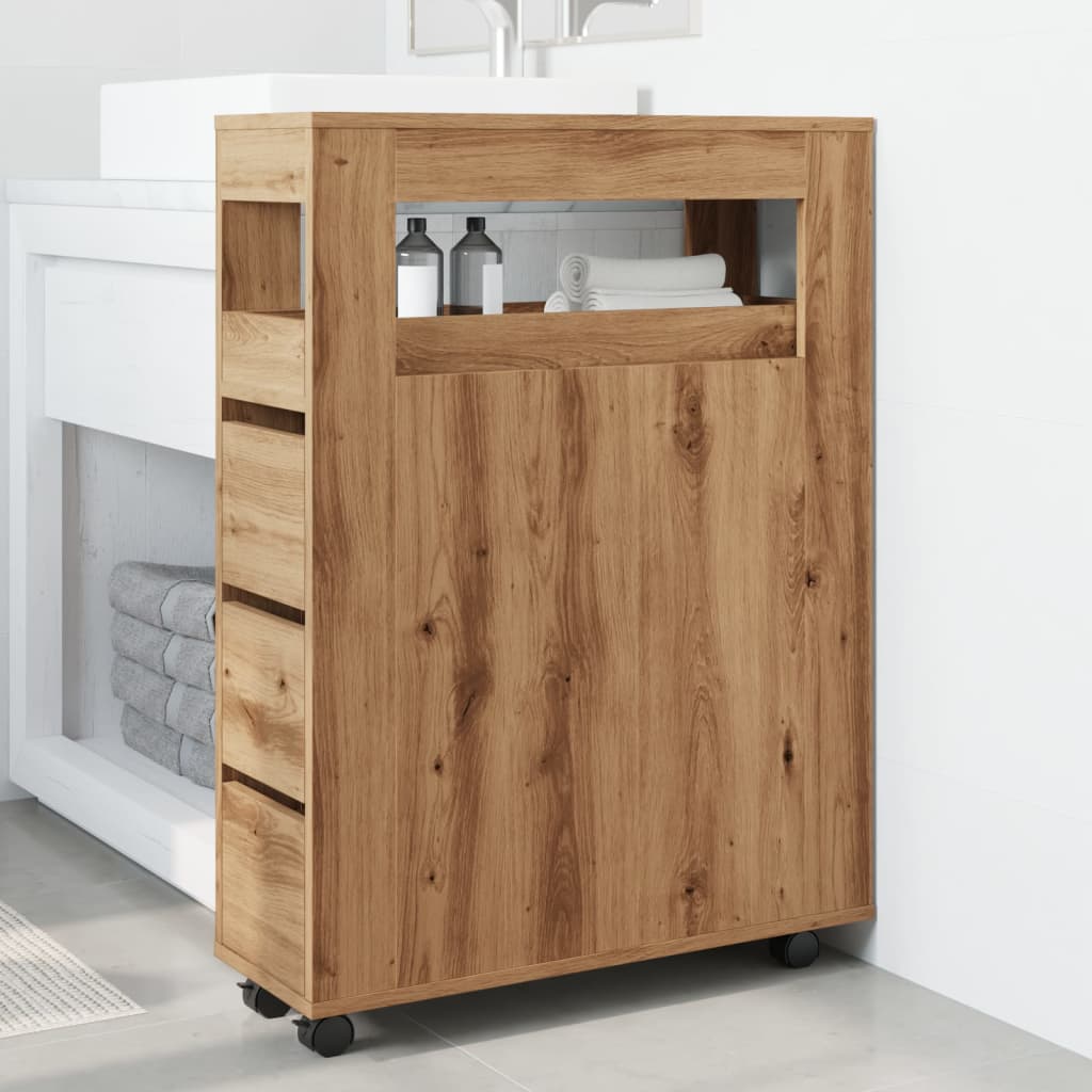 Badschrank Schmal mit Rollen Artisan-Eiche Holzwerkstoff