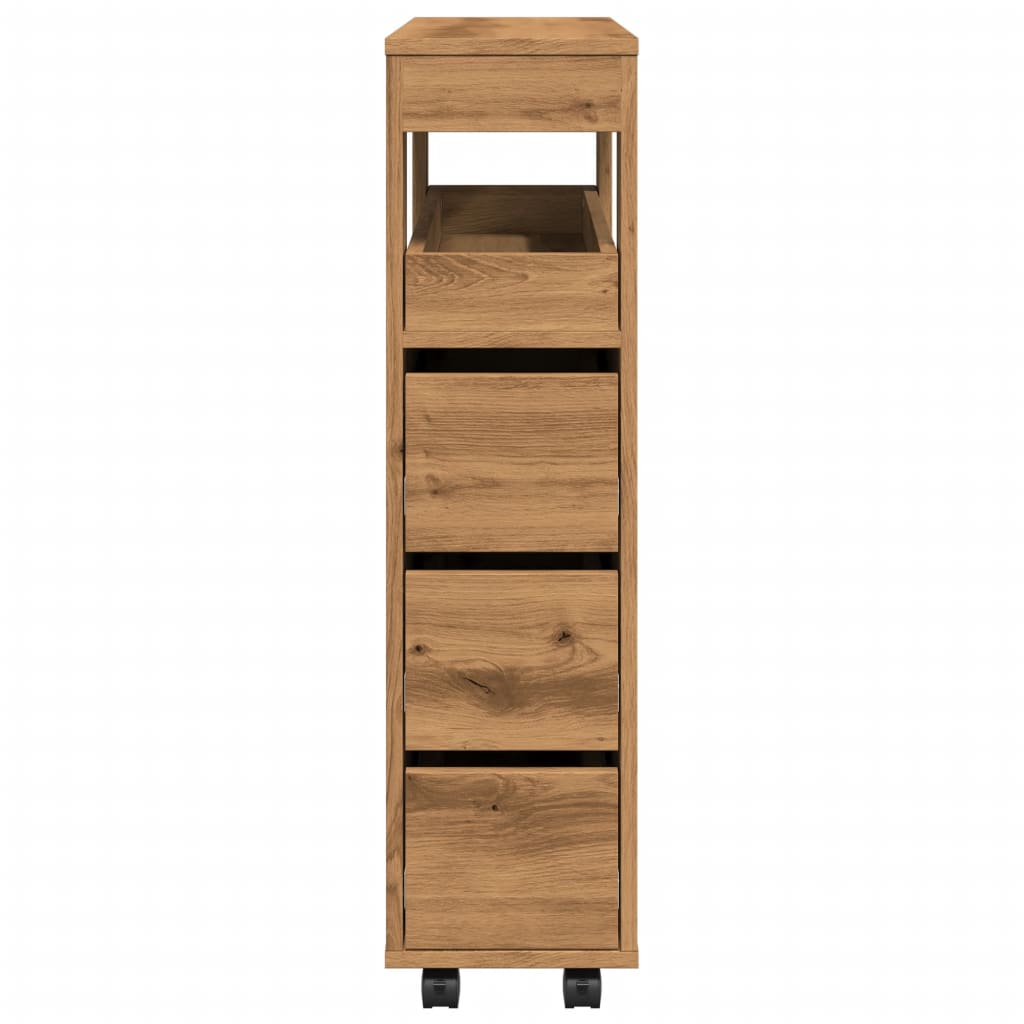 Badschrank Schmal mit Rollen Artisan-Eiche Holzwerkstoff