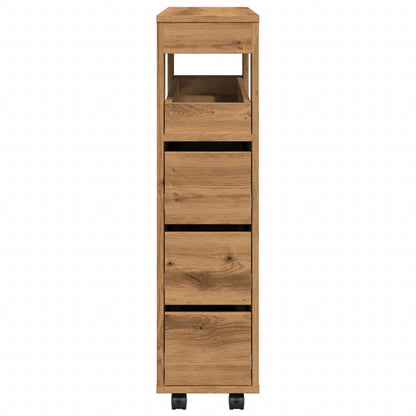 Badschrank Schmal mit Rollen Artisan-Eiche Holzwerkstoff