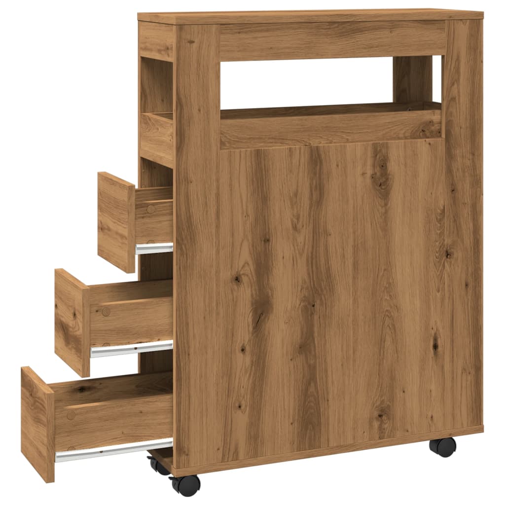 Badschrank Schmal mit Rollen Artisan-Eiche Holzwerkstoff