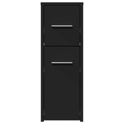 Badschrank Schmal mit Rollen Schwarz Holzwerkstoff