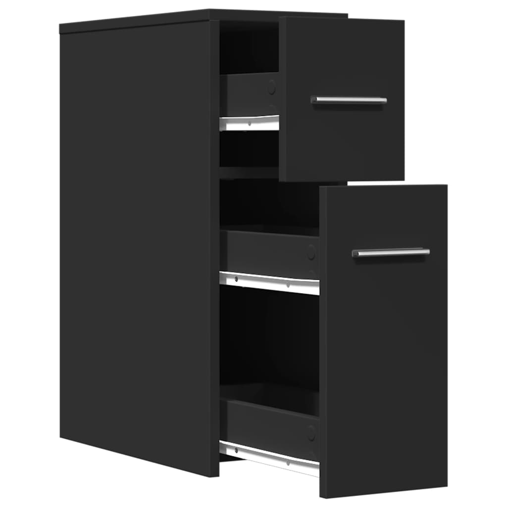 Badschrank Schmal mit Rollen Schwarz Holzwerkstoff