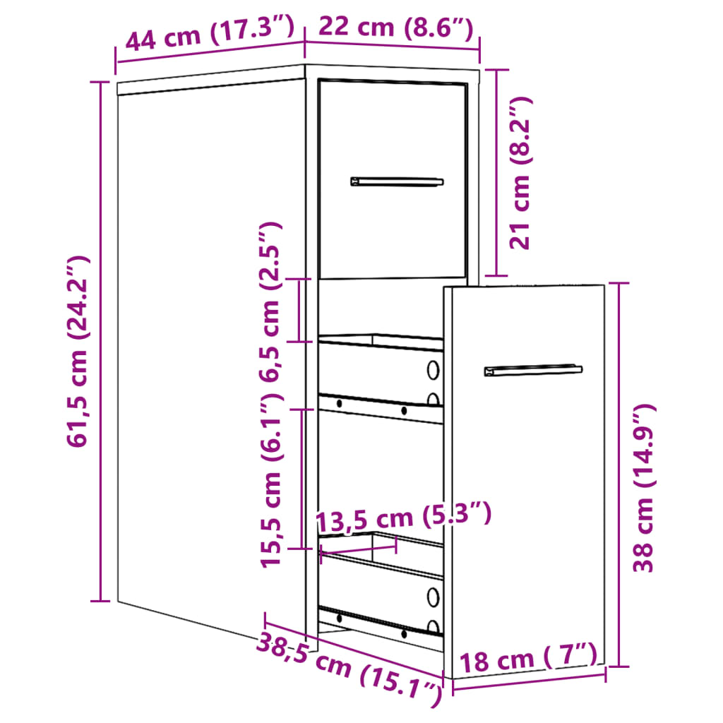 Badschrank Schmal mit Rollen Schwarz Holzwerkstoff