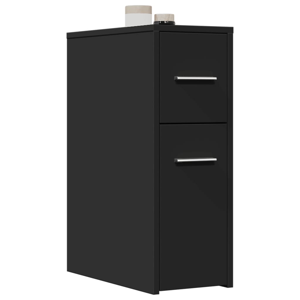 Badschrank Schmal mit Rollen Schwarz Holzwerkstoff