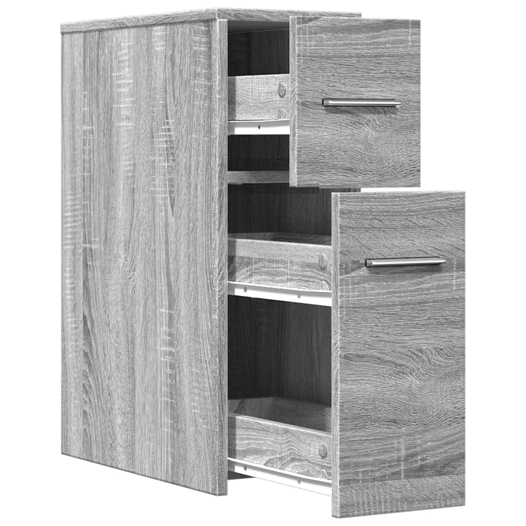 Badschrank Schmal mit Rollen Grau Sonoma Holzwerkstoff