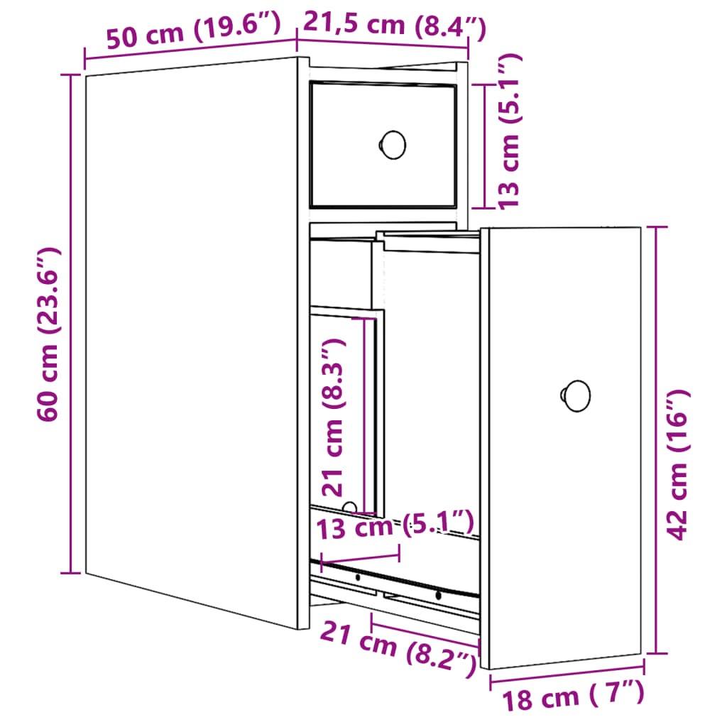 Badschrank Schmal mit Rollen Weiß Holzwerkstoff