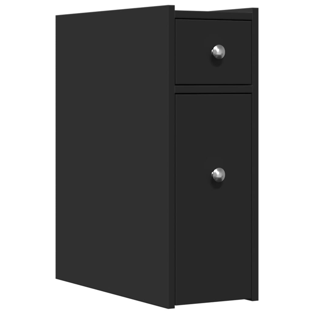 Badschrank Schmal mit Rollen Schwarz Holzwerkstoff