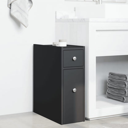 Badschrank Schmal mit Rollen Schwarz Holzwerkstoff