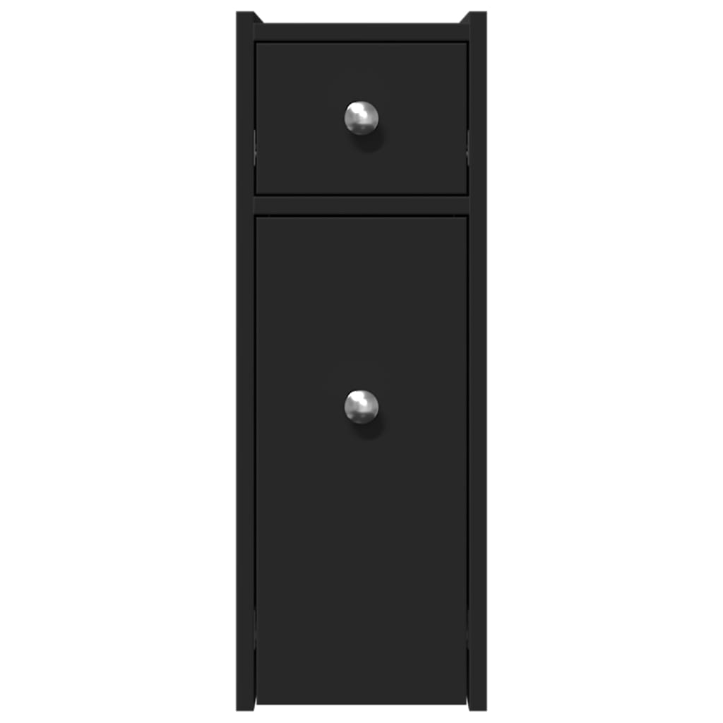 Badschrank Schmal mit Rollen Schwarz Holzwerkstoff