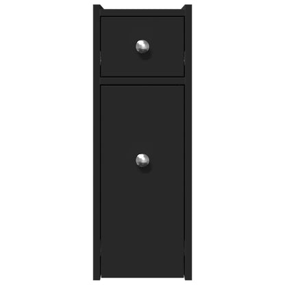 Badschrank Schmal mit Rollen Schwarz Holzwerkstoff