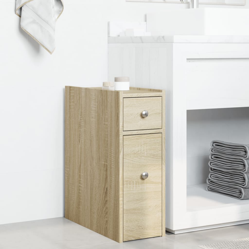 Badschrank Schmal mit Rollen Sonoma-Eiche Holzwerkstoff